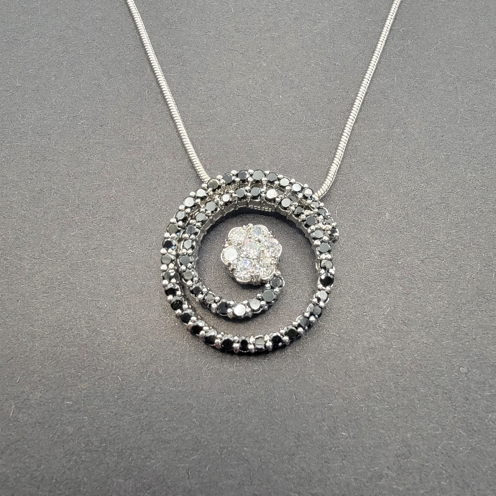 Kiam Family Retired Black and White Rhinestone Silver Snake Chain Necklace